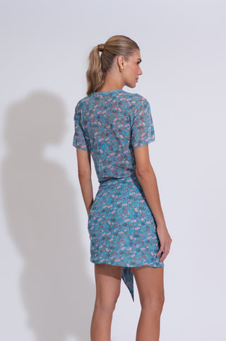 PAREO TULE BLUE FLOWER