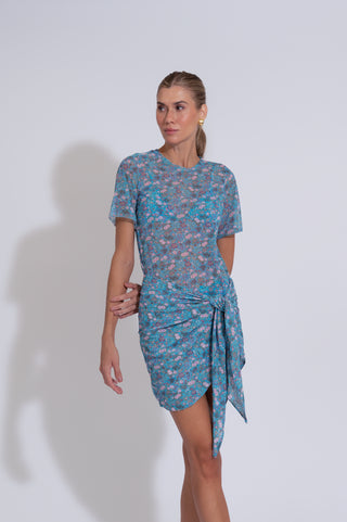 PAREO TULE BLUE FLOWER