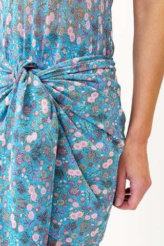 PAREO TULE BLUE FLOWER