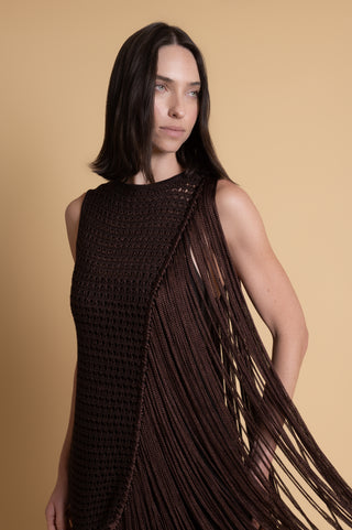 VESTIDO FRANJA MARROM