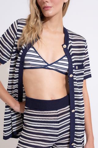CONJUNTO TELA TRICOT MARINHO / BRANCO