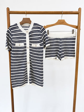 CONJUNTO TELA TRICOT MARINHO / BRANCO