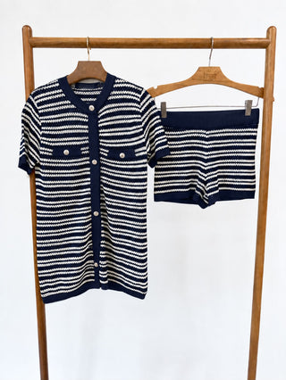 CONJUNTO TELA TRICOT BRANCO / MARINHO