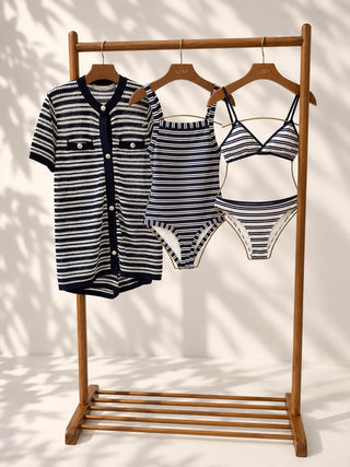CONJUNTO TELA TRICOT BRANCO / MARINHO