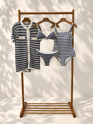CONJUNTO TELA TRICOT MARINHO / BRANCO