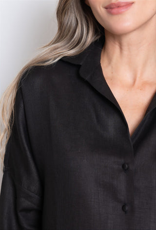 CAMISA LONGA PRETO COM BOTAO FORRADO